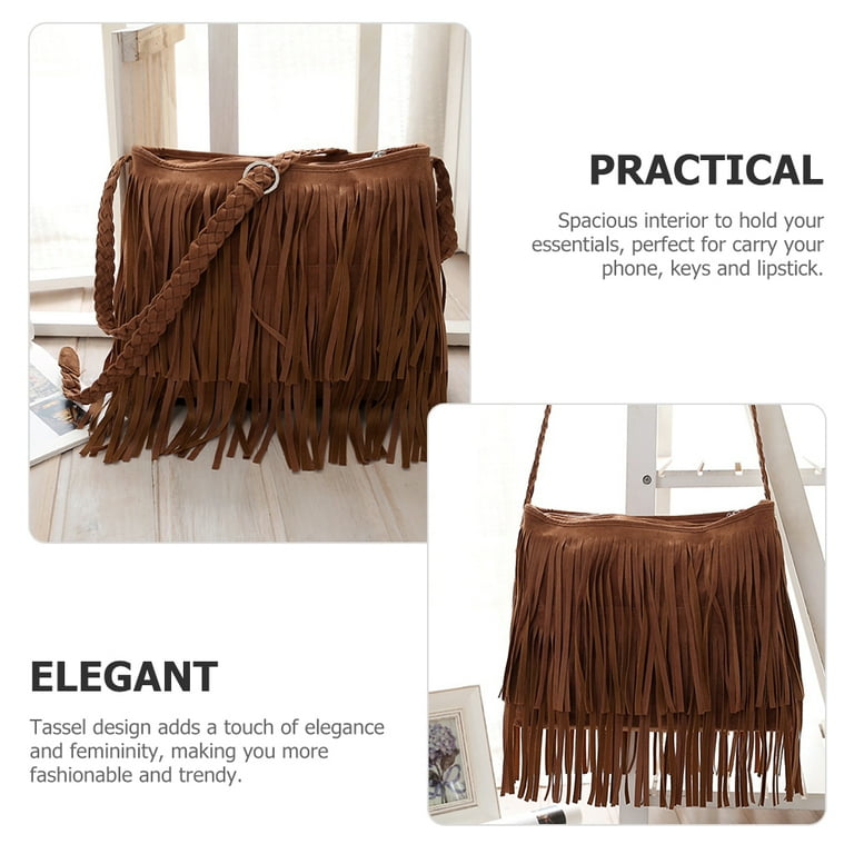 Qius Fringe Crossbody Shoulder Bag Tassel Messenger Bag