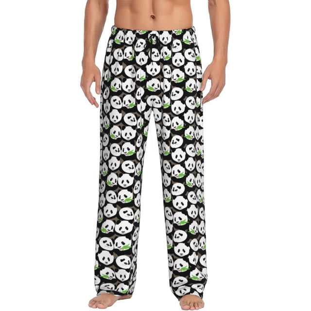Balery Panda Bear Pantalones de pijama para hombre, pijama ultraligero, pantalón de descanso-Large