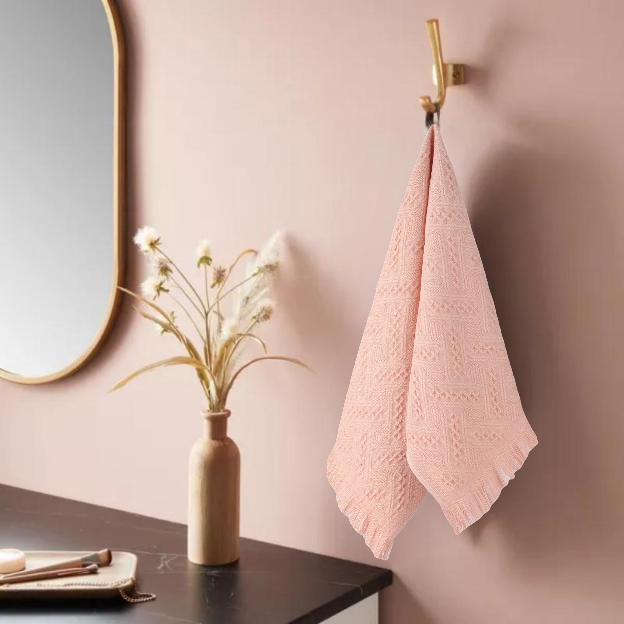 Unique Bargains 3 Pcs Soft Absorbent Towels Pink/Yellow 13" x 29"/6" x 15"