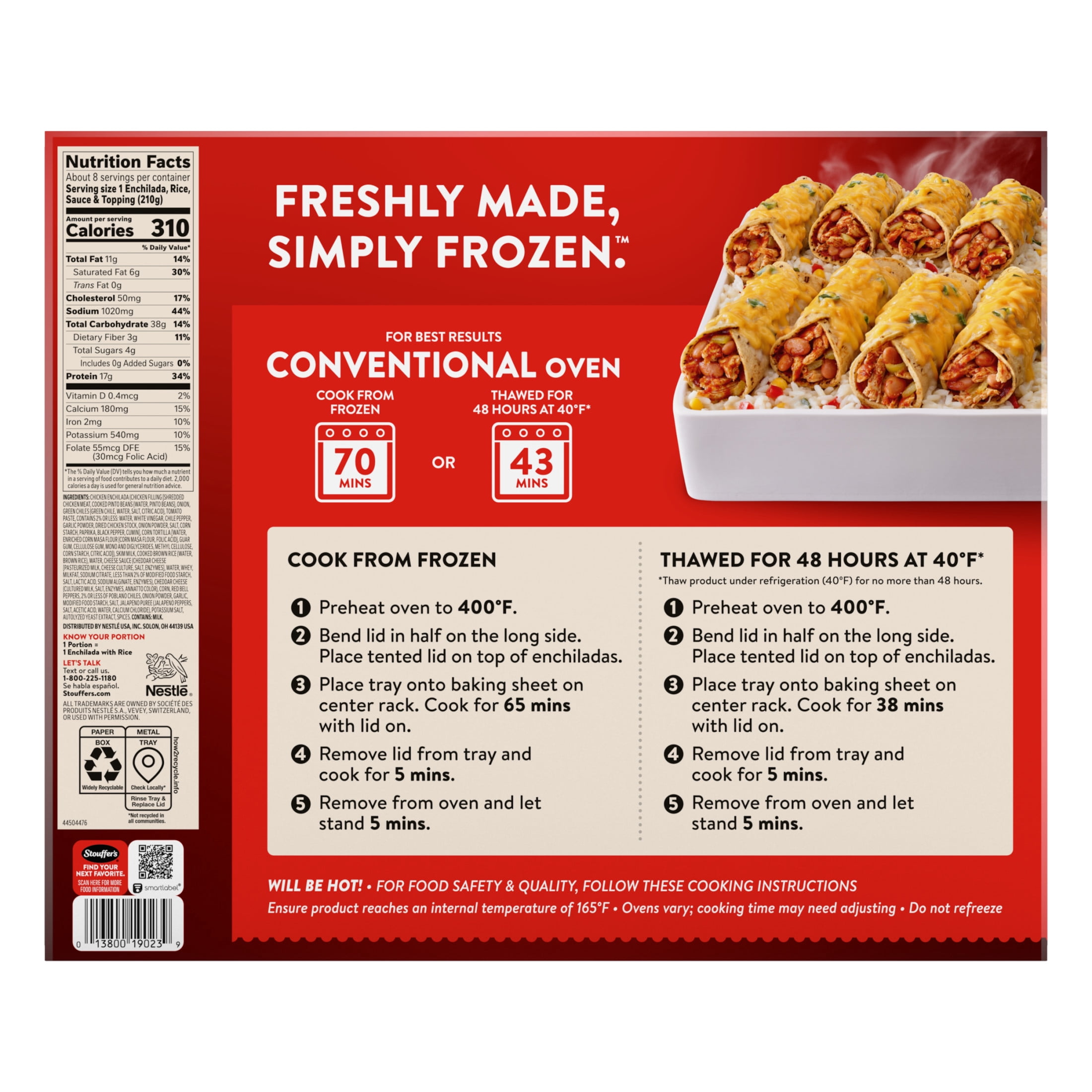 Stouffer’s Chicken Enchiladas, Party Size, Frozen Enchiladas, Party Size Frozen Meals 57 oz
