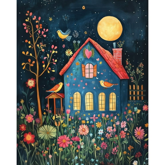 Paint by Numbers for Adults Kids Beginner Moonlit Night Flower Language Hut DIY Acrylic Painting by Numbers Kits with Brushes Acrylic Pigment Home Decoration Gifts 16 x 20 inch