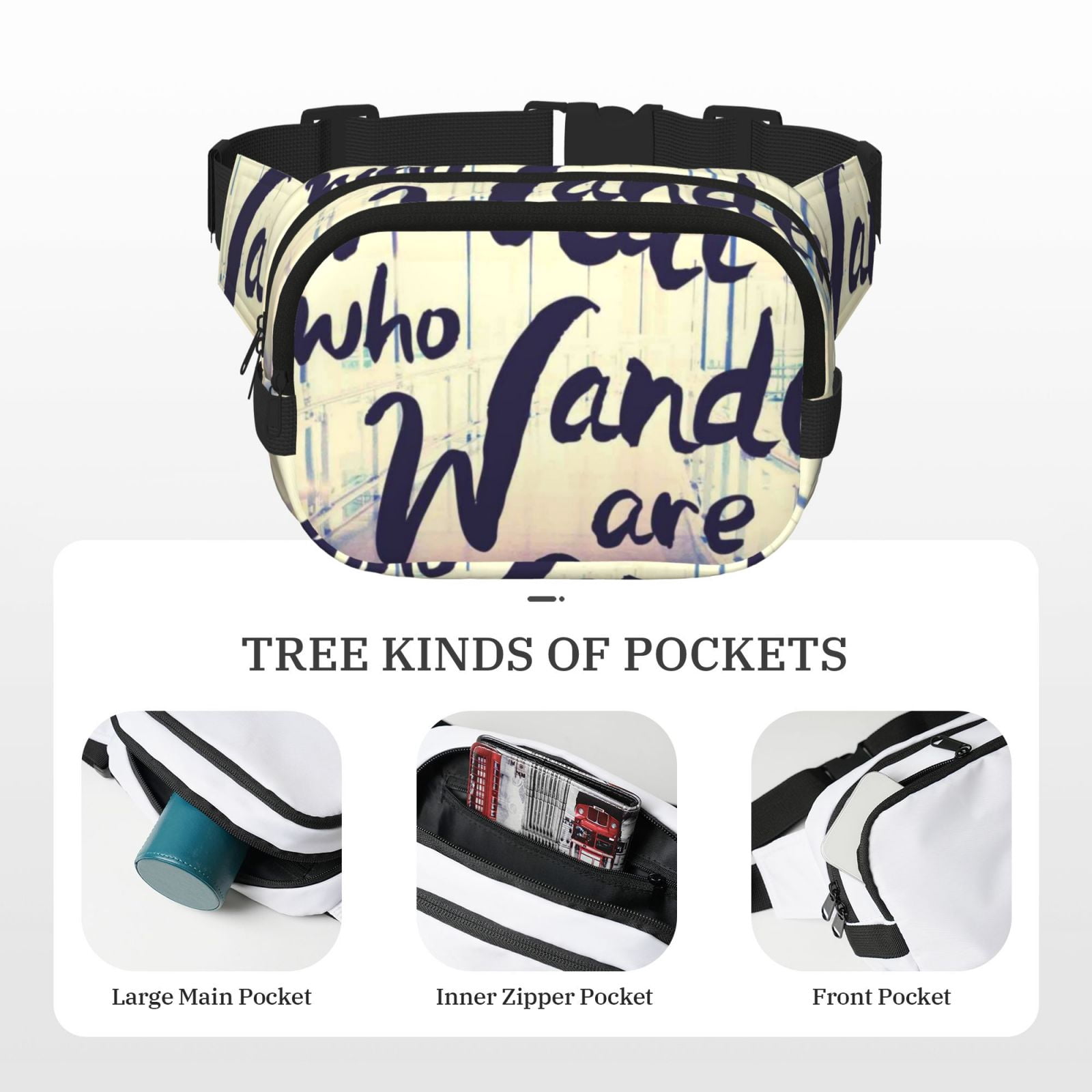 Picia Not All Those Who Wander Are Lost Print Square Double-Layer Waist Bag Mini Adjustable Waist Belt Bag Exercise Running Travel Hiking