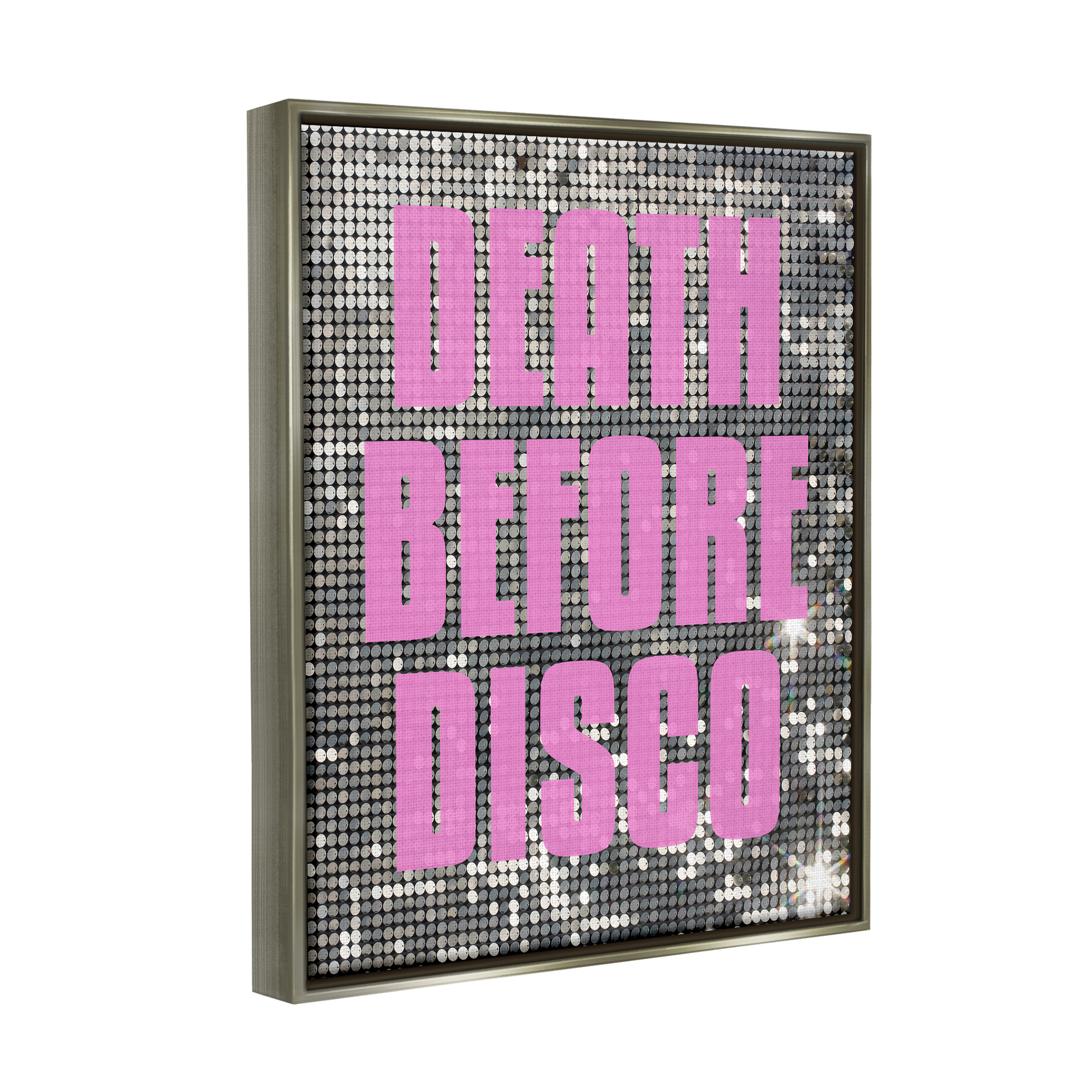 Stupell Industries Glam Death Before Disco Abstract Painting Gray Floater Framed Canvas Art Print Wall Art, 17 x 21