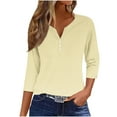 thumbnail image 1 of Timegard 3/4 Sleeve Length Women Tops Notched V Neck Button Dressy Casual Tunic Tops Fall Solid Color, 1 of 5