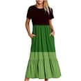 thumbnail image 1 of Qertyioot Robe d'Été Décontractée à Manches Courtes pour Femmes, Robe de Plage Maxi Fluide à Étages avec Poches et Imprimé Coloré, 1 of 4