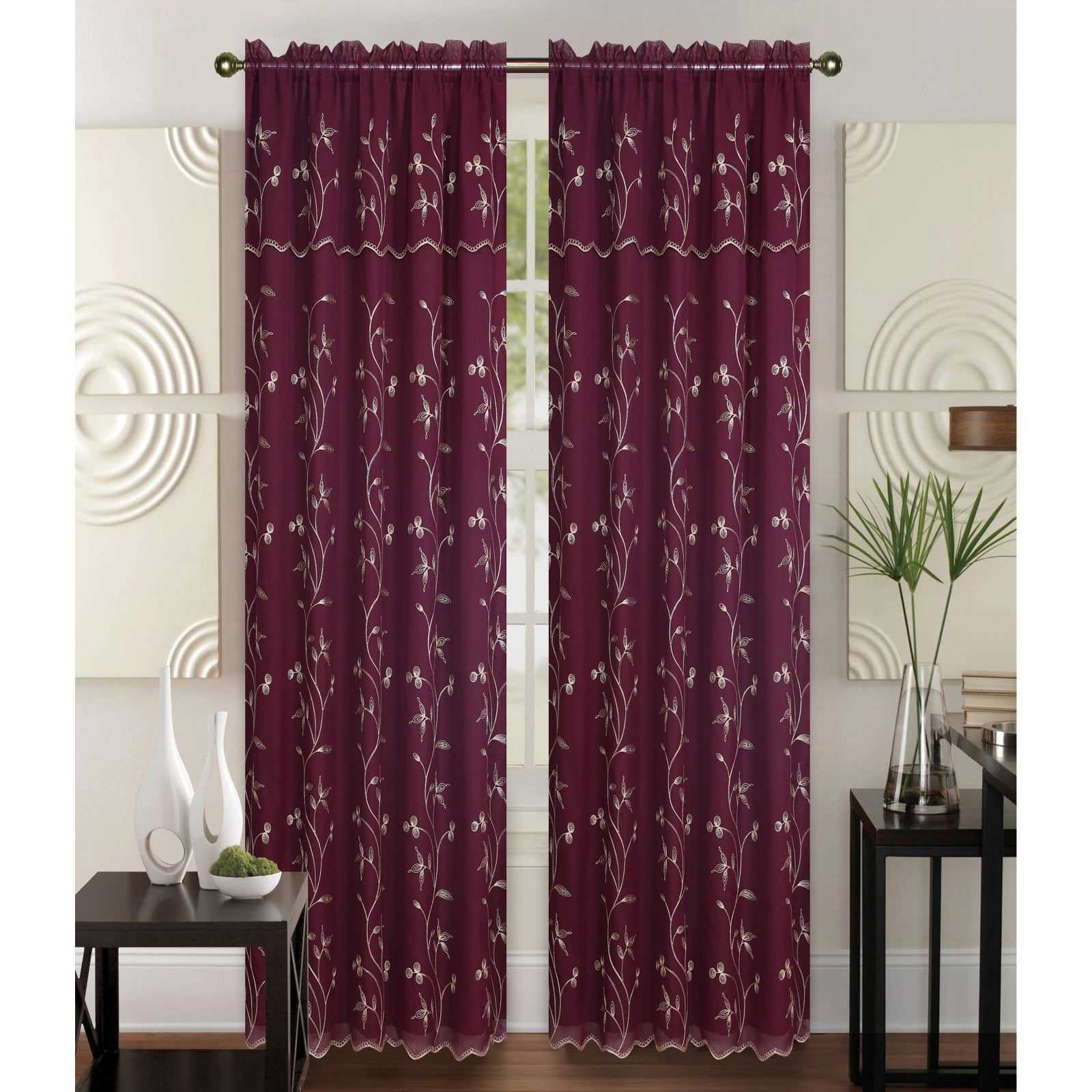 Alma Layer Embroidery Floral Flower Vine Decor Sheer Rod Pocket Curtain Valance - Picture 12 of 16