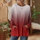 thumbnail image 2 of TaTaai Women‘s Casual Round Neck Gradient Long Sleeve Blouse With Pockets Loose Fit Solid Color T Shirts Soft Polyester Daily Holiday Travel Top Gift, 2 of 7