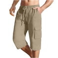 thumbnail image 2 of Men's Cargo Shorts Casual Drawstring 3/4 Capri Pants Quickly Dry Knee Length Hiking Shorts with Multi Pockets for Summer Beach Vacation, 2 of 5