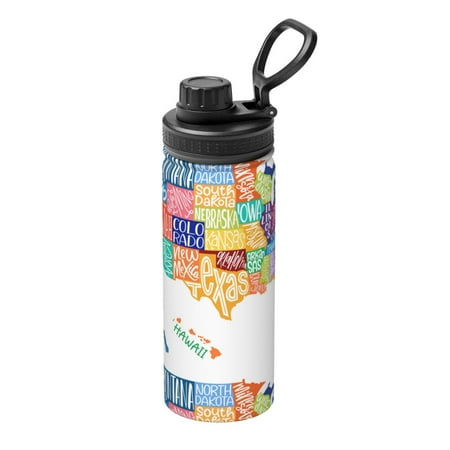 

Lukts USA MAP Print 18oz Insulated Sports Kettle Outdoor Sport Gym Stainless Steel Water Bottles