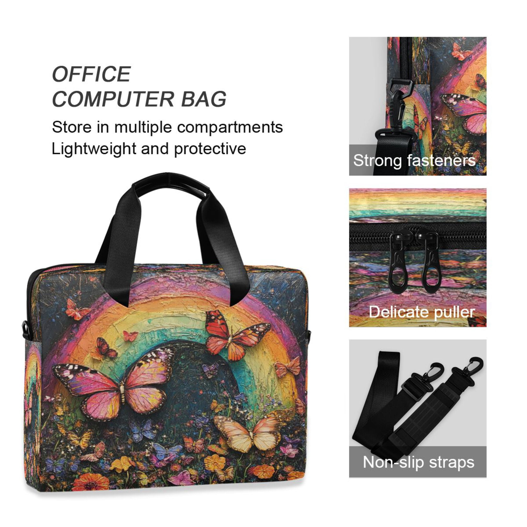 Laptop Bag Laptop Briefcase 15.7 x 3 x 11.8 Inches Laptop Bag Briefcases Laptop Storage Travel Laptop Bag Work Laptop Bag Rainbow Butterfly