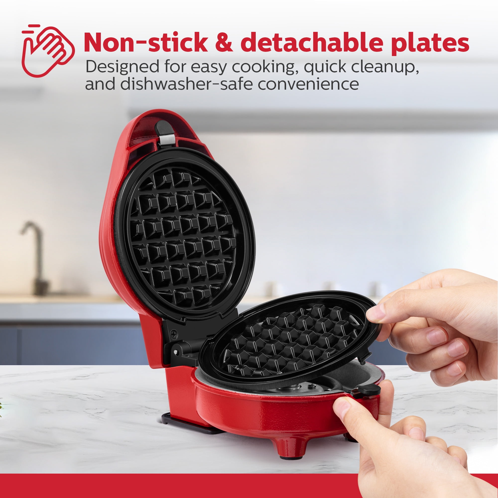 Holstein Housewares 3-IN-1 PERSONAL MAKER – Includes 6 Interchangeable Plates (Waffle, Grill, Flat), Compact Design, Non-Stick Coating, Preheat Indicator Light