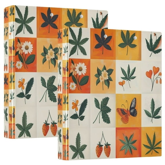 FORMRS 3 Ring Binder 1.5 inch with Pockets Set of 2 Clip Board 200 Sheets Capacity, Cartoon Plants