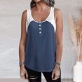 thumbnail image 3 of Gibobby Cuello Casual Bloqueo Patchwork Colisión Chaleco Color Mujer Botón Tops Blusa redonda Mujer(Azul,M), 3 of 5