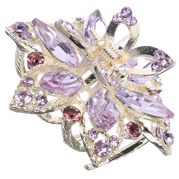 HONMEET Hair Fixing Decorative 1Set Purple Metal Rhinestone Flower Shape Hair Claw Clips Women