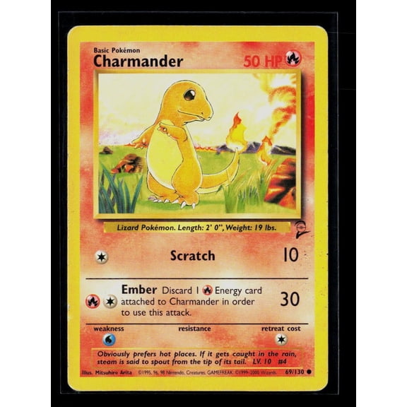 Collectible 2000 Base Set 2 Charmander #69/130 Heavily Played Poor English Pokemon Card