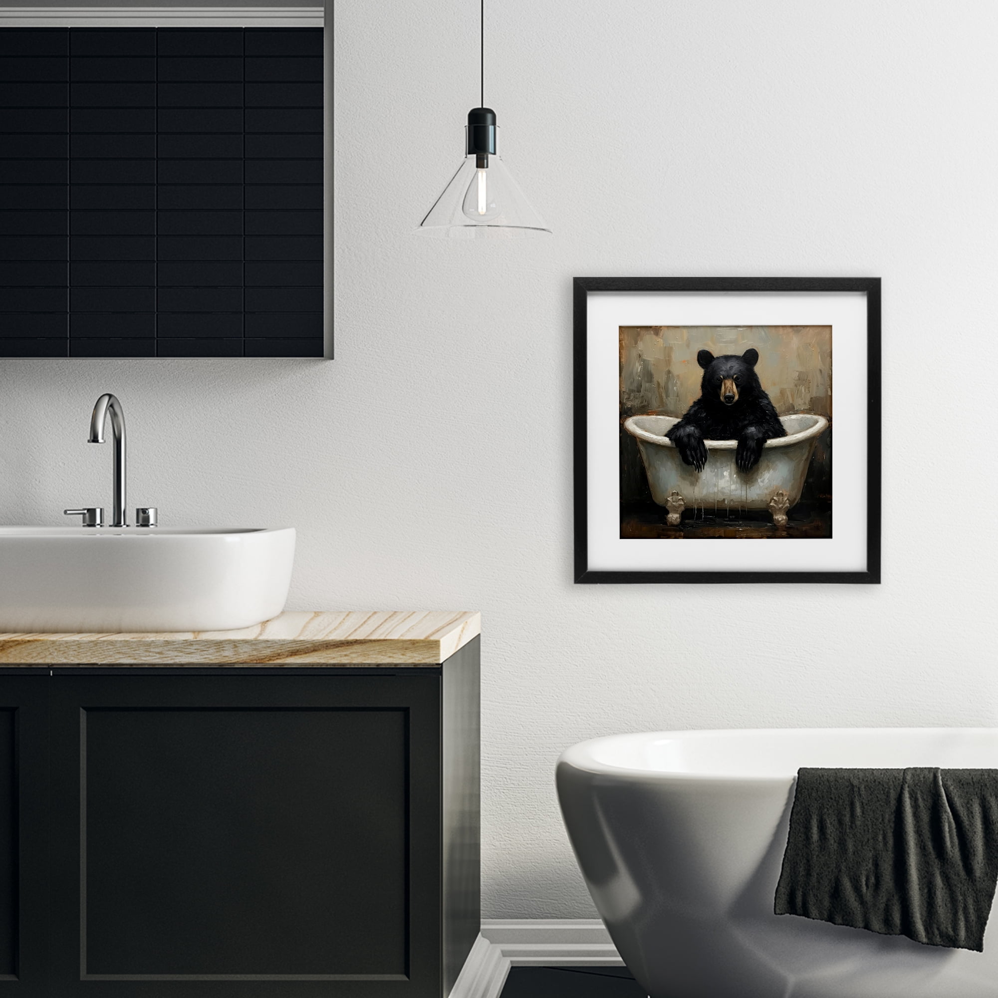 Stupell Industries Black Bear Bath Time Black Framed Print Under Glass, design by Tina LeCour