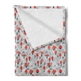 thumbnail image 2 of Mushroom Soft Flannel Fleece Throw Blanket, Sketch Style Woodland Flora Pattern with Greyscale Background, Cozy Plush for Indoor and Outdoor Use, 50" x 60", Vermilion Pale Grey, by Ambesonne, 2 of 5