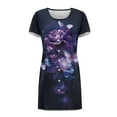 thumbnail image 4 of FKELYI Purple Floral Butterfly Print Button Down Nightgowns Women's Nightdress Crew Neck Sleepwear Dress Skin-Friendly Pajama Dress Short Sleeve House Dress for Sleeping Lounging, 3XL, 4 of 6