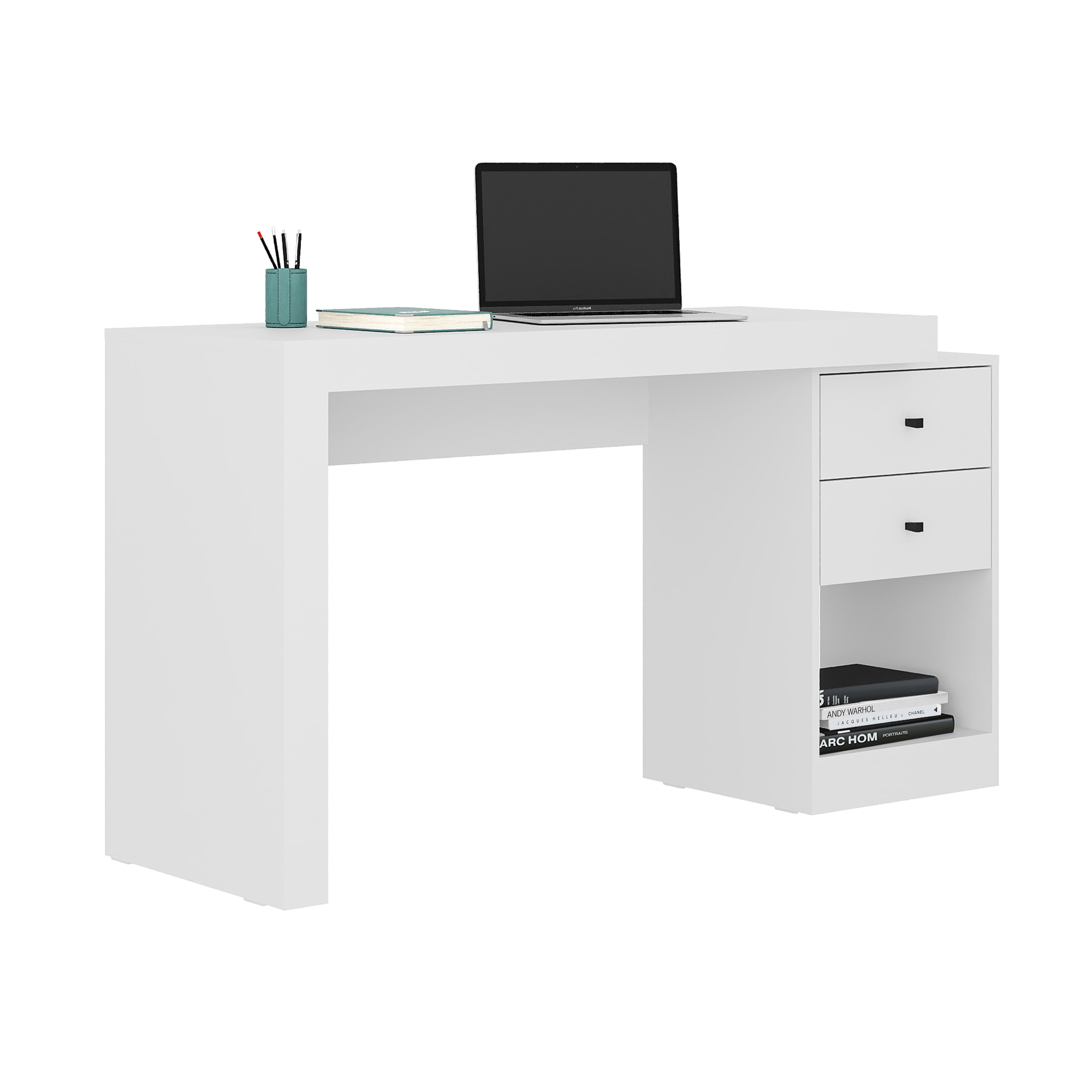 Expandable Home Office Desk, Heavy-Duty Engineered Wood Writing Table with 2 Storage Drawers & Open Bottom Shelf, Modern Expandable Workstation for Cassa Collection