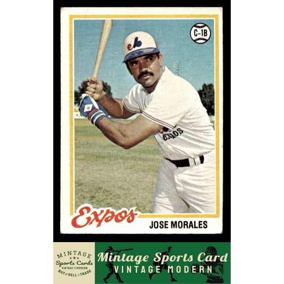 1978 Topps Jose Morales #374 Black stitches (over red stitches) on position baseball