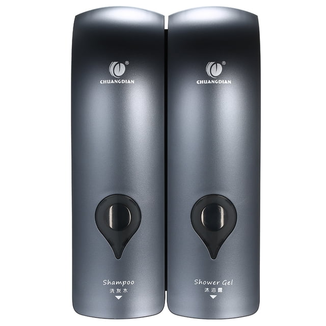 CHUANGDIAN Dispensador de Jabón Manual de Doble Cabeza Montado en la Pared de 300ml*2 Sin Perforación Soporte para Gel de Ducha y Champú Líquido -- Gris