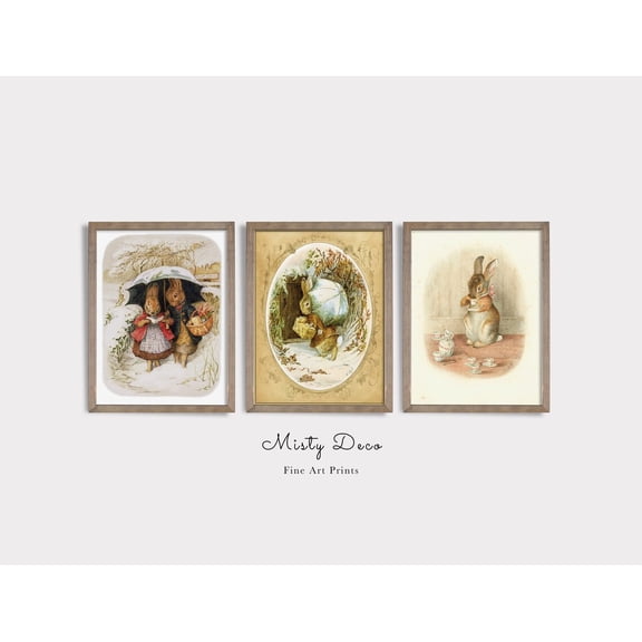 Beatrix Potter Vintage Rabbit Illustration Collection Cute Nursery Bunny Art Whimsical Rabbit Set 3 Unframed Paper Print 8x12