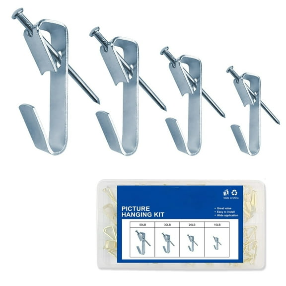 Picture Hangers Holds 10-50lbs, 200pcs Picture Hanging Kit, Picture Hooks with Nails, On Dry Wall, Wooden Wall