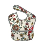Bingfone Mess-Proof Baby Bib - Waterproof Bib For Baby Boy Or Girl With Food Catcher Pocket, Unisex-Dark Enchanted Flowers And Birds