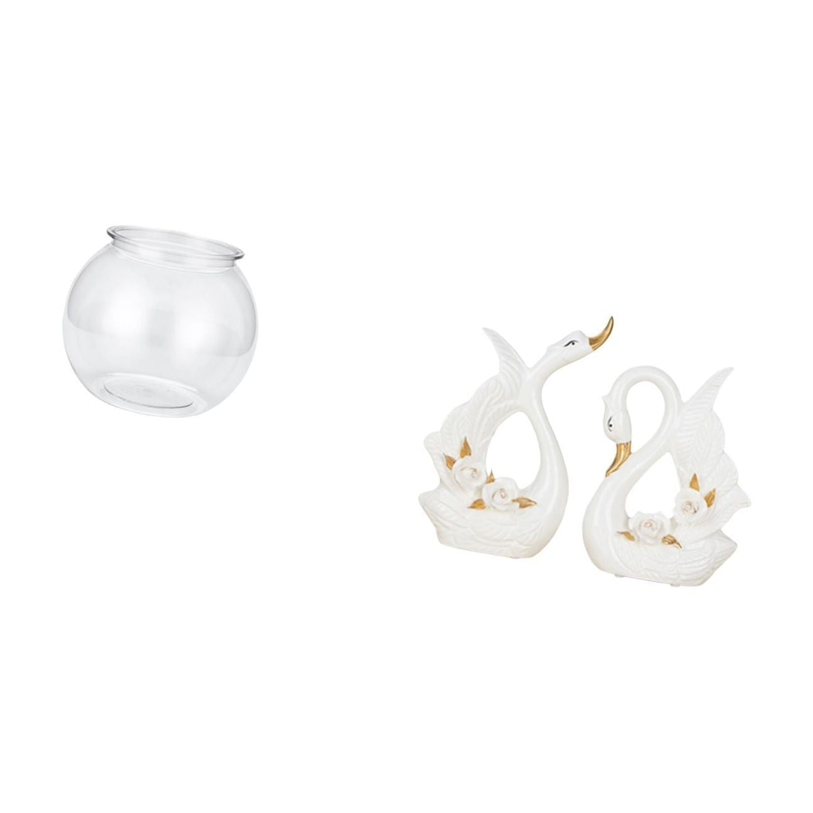 3 Pieces Desktop Aquarium Tank Transparent Small Fish Bowl Vase Durable Ceramic Swan Sculpture Home Office Decor
