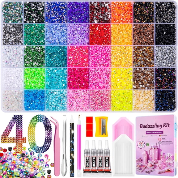 Bedazzling Kit 48000Pcs 60 Colors 3mm Resin Jelly Rhinestones - Diamond Art Multicolor Flatback Gems Nail Crafting Makeupwith 4Pcs 10ml B7000 Jewelry Glue & Tools - Christmas Birthday Gifts for Women