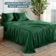 thumbnail image 5 of Bare Home Luxury Poly Satin Sheet Set for Hair and Skin, 15” Deep Pockets, California King, Forest Green, 5 of 10