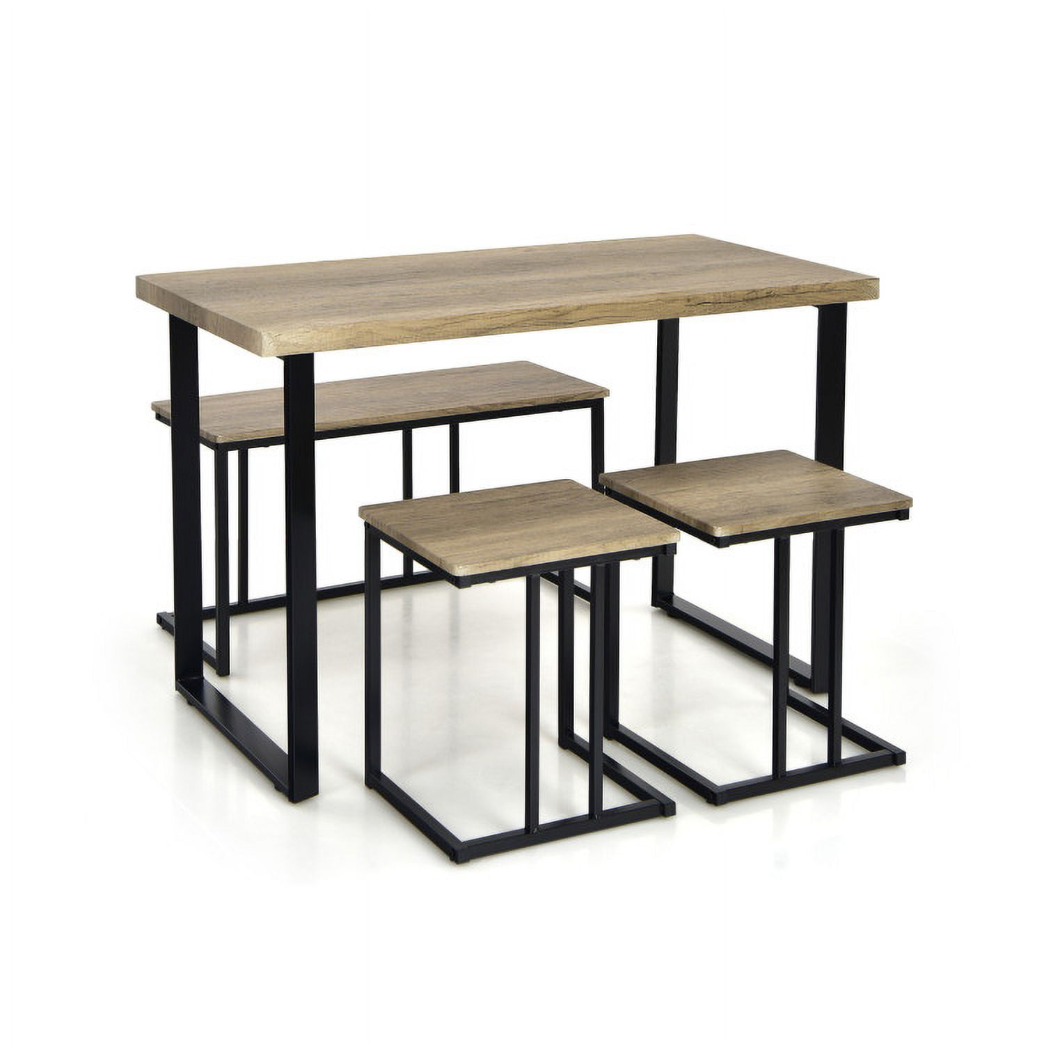 Finihen Dining Set, Dining Table Set, 4 Pieces Industrial Dinette Set with Bench and 2 Stools, for Home, Restaurant, Oak Finihen Dining Set, Dining Table Set, 4 Pieces Industrial Dinette Set with Bench and 2 Stools, for Home, Restaurant, Oak