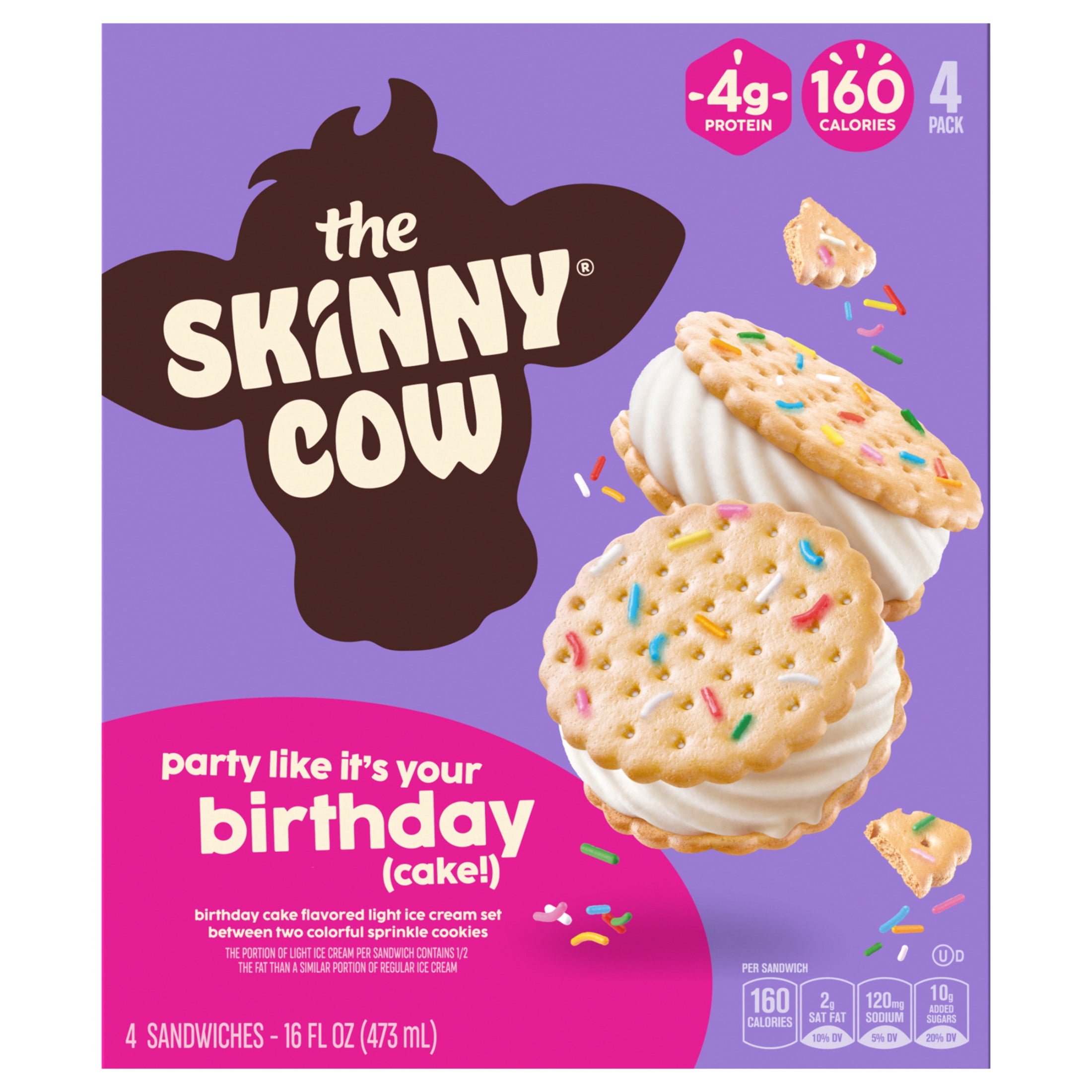 Skinny Cow Birthday Cake Light Ice Cream Sandwiches, 4 Count