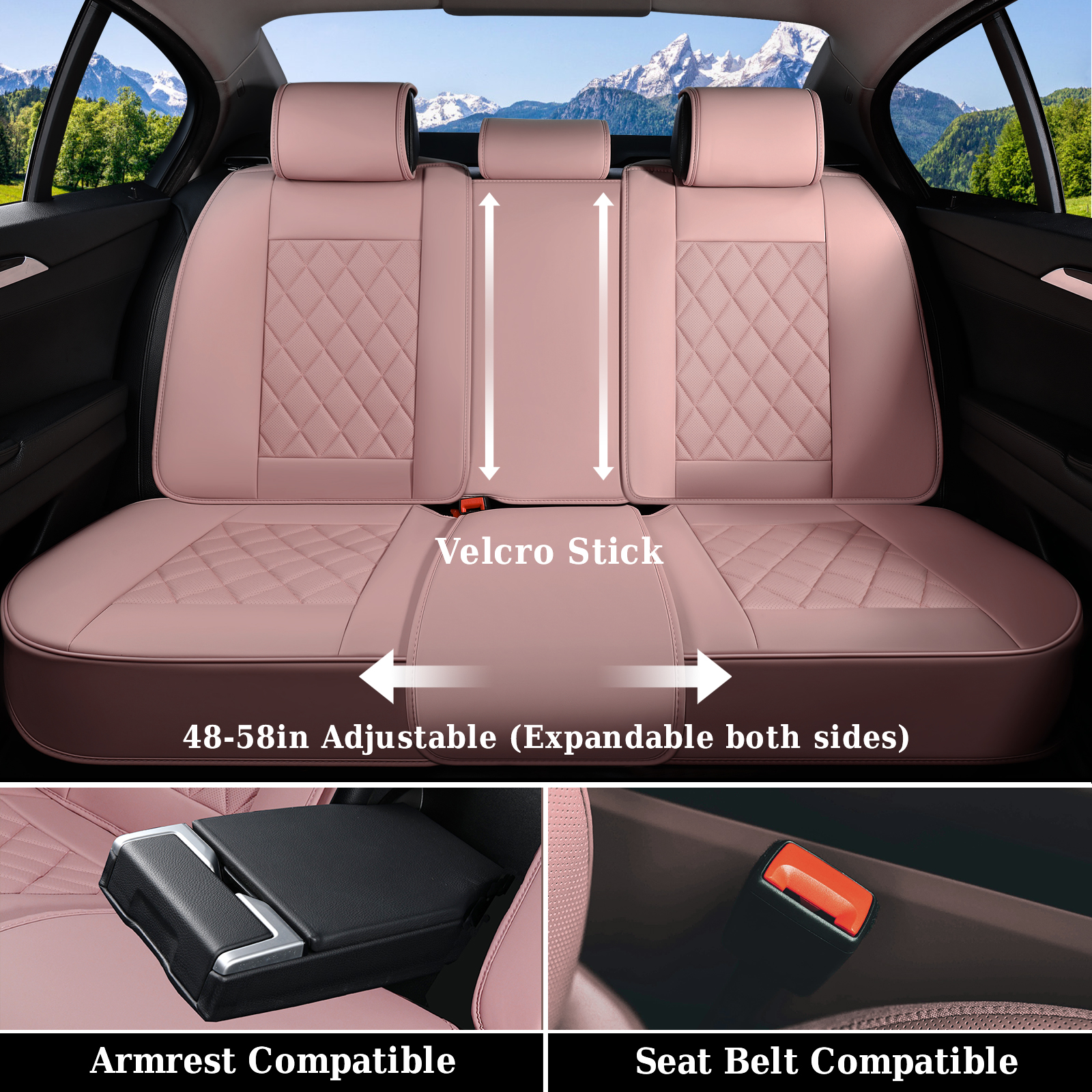 Coverado Pink Car Seat Covers Full Set, Waterproof Faux Leather Seat Protectors, Auto Interior Accessories Universal Fit Most Cars SUVs Pickup Trucks