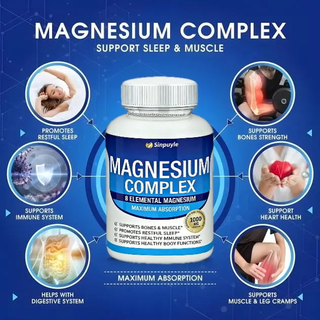 Magnesium Complex 1000mg | 8 Elemental Magnesium for Maximum Absorption | Supports Restful Sleep, Bones, Muscle & Immune Health | 90 Capsules