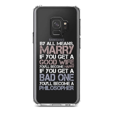 DistinctInk Clear Shockproof Hybrid Case for Samsung Galaxy S9 (5.8" Screen) - TPU Bumper Acrylic Back Tempered Glass Screen Protector - Marry - Good Wife Become Happy