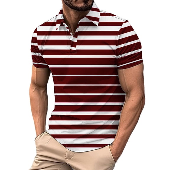Enridrech Mens Collared Tee Shirts Comfort Short Sleeve Tees Tops for Men Casual Comfortable Striped T Shirt with Button