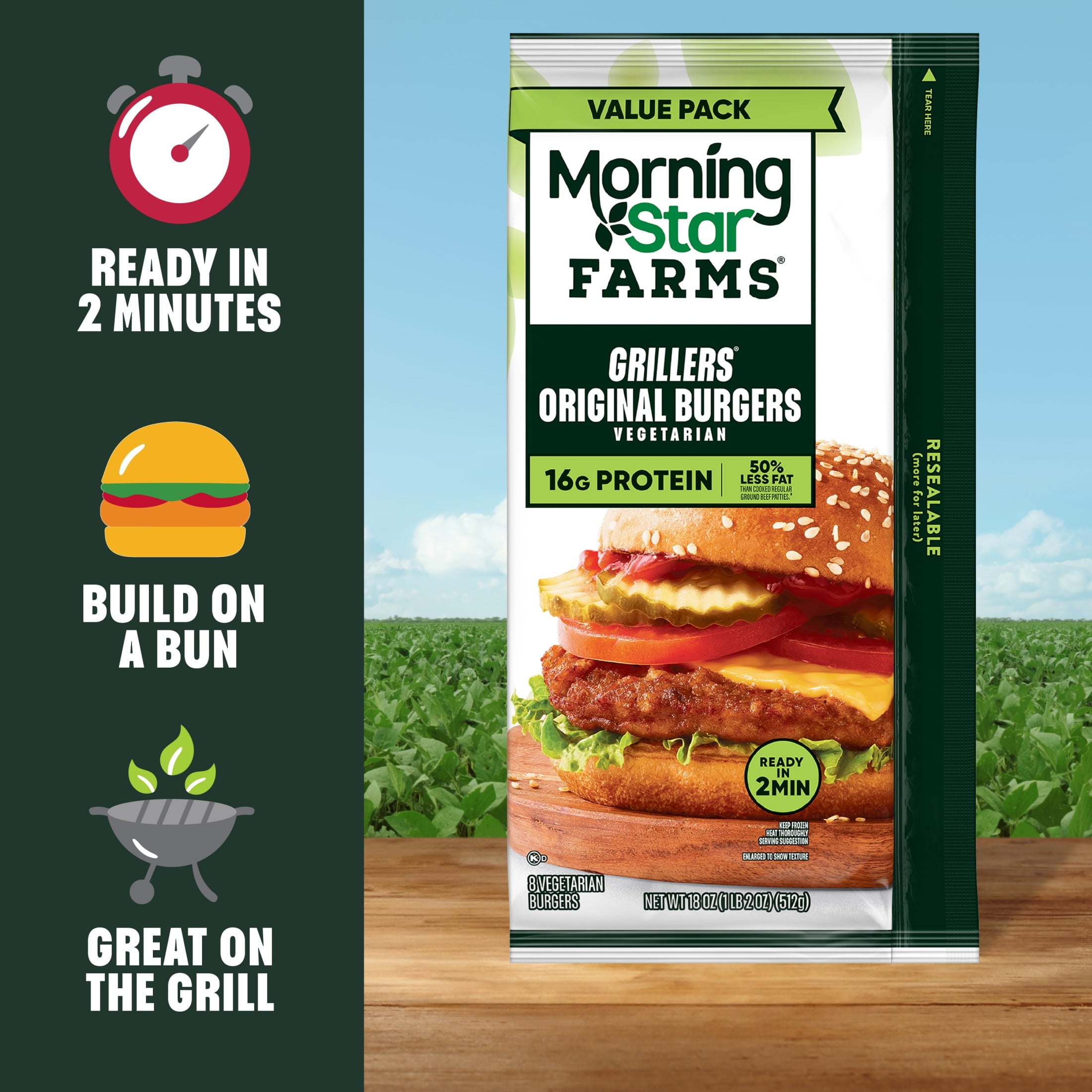 MorningStar Farms Grillers Original Veggie Burgers, Vegetarian Meat, 18 oz, 8 Count Bag