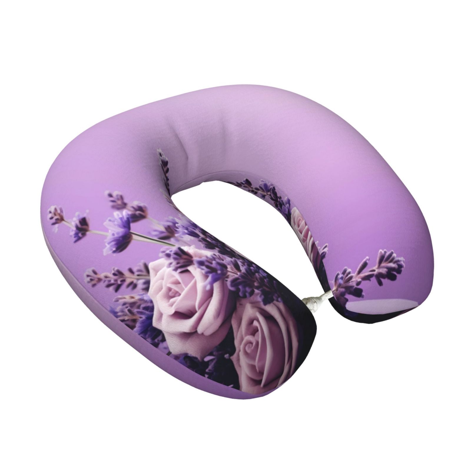 Xecao Lavender Roses Arrangement Print Memory Foam Cervical Neck Pillow Versatile U-Shaped Pillows for Home,Office,Camping,Travelling,Soft Washable Cover