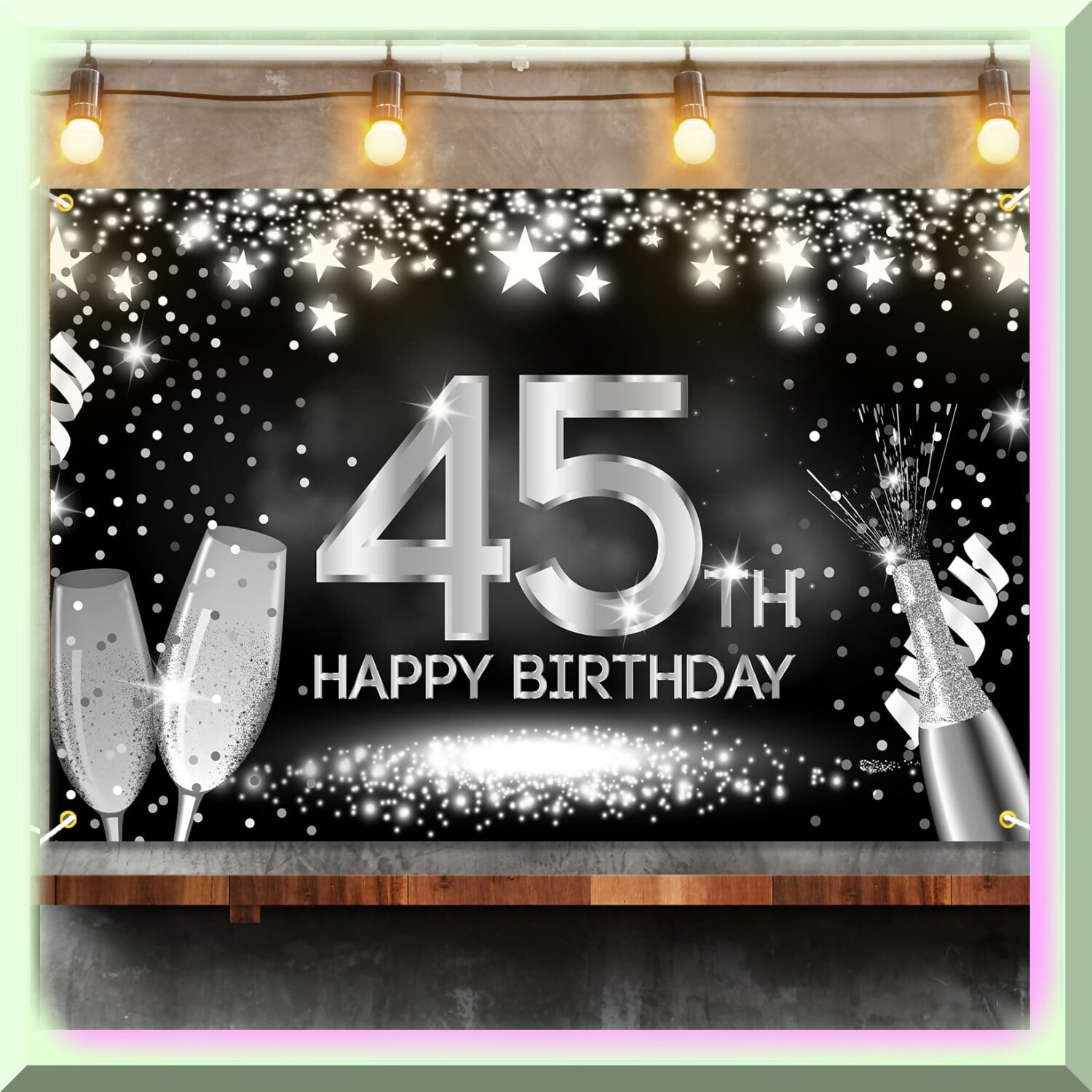Sparkling Silver Celebration 45th Birthday Party Backdrop