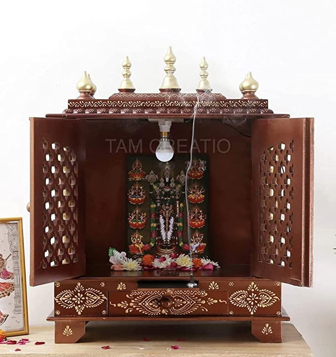 TAM Creatio Wooden Pooja Mandir Indian Hindu Decoration Puja