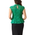 thumbnail image 3 of INSPIRE CHIC Women's Lace Floral Crochet Round Neck Sleeveless Peplum Blouse Top XL Green, 3 of 6