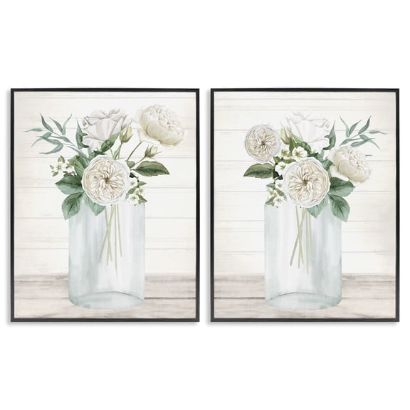 Stupell Industries Soft Patience Flowers 2 Piece Black Framed Giclee Art Set, design by Kim Allen