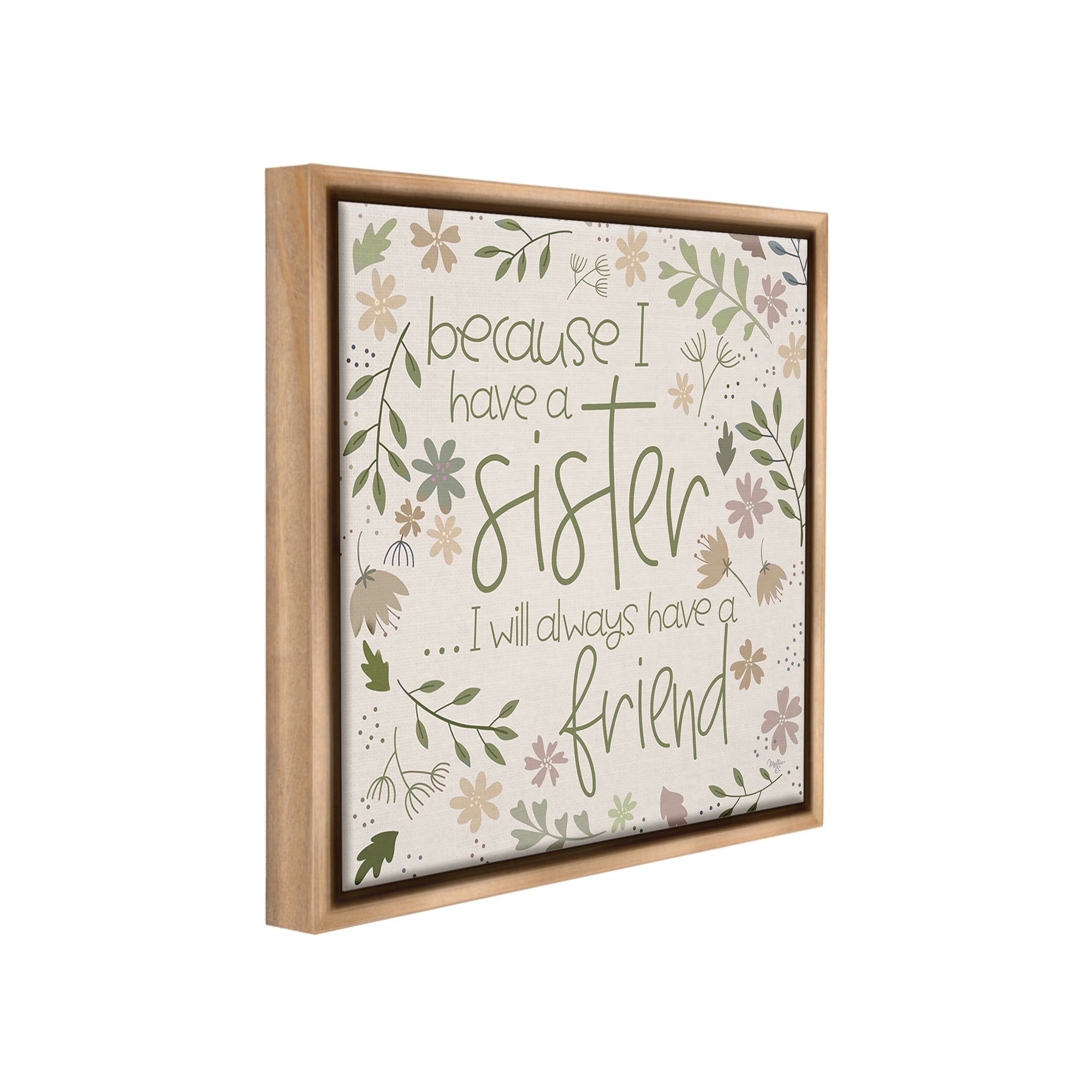Stupell Industries Botanical Sister Friendship Botanical & Floral Painting Brown Floater Framed Canvas Art Print Wall Art, 18 x 18
