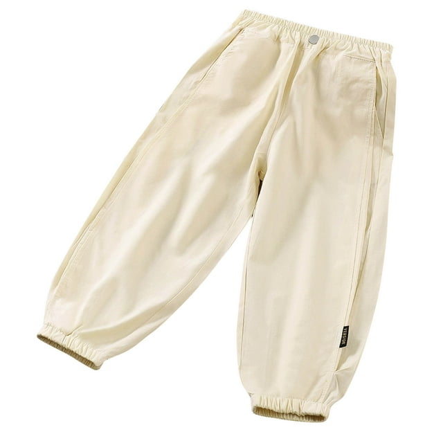 SGFCWSX Pantalon pour Fille Enfant Rentrée des Classes Taille Élastique Poches Latérales Uniforme Scolaire pour Enfants Beige Taille 6