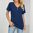 thumbnail image 3 of USSUMA Summer Tops for Women 2025 Women'S Fashion Solid Color V-Neck Comfortable Loose T-Shirt Blouse Casual Tops Vintage Navy Polyester Xl, 3 of 4