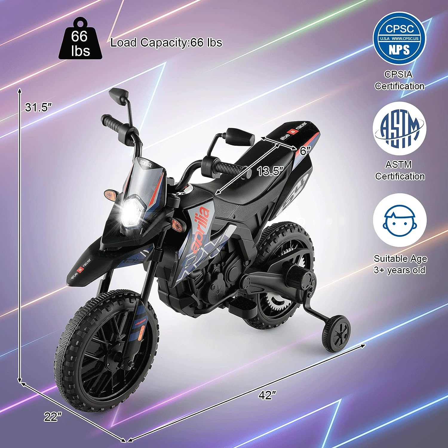 WERSEON Kids Motorcycle 12V, Licensed Aprilia Electric Ride on Motorbike for Toddlers Ages 3-6, Powered Ride on Toy w/ Training Wheels, Blue