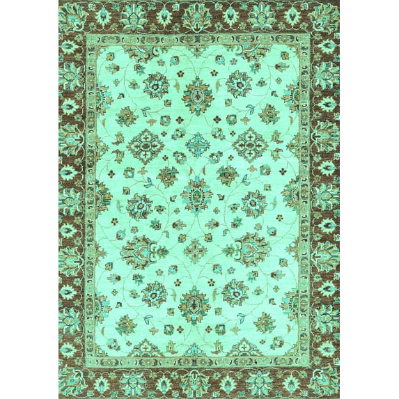 Ahgly Company Machine Washable Indoor Rectangle Abstract Turquoise Blue Modern Area Rugs, 8' x 12'