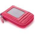thumbnail image 1 of Estuche tipo billetera de cuero de primera calidad con cremallera delgada para tarjetas de visita/crédito con ranura para fotos transparente, billetera de viaje de seguridad (rojo), 1 of 5