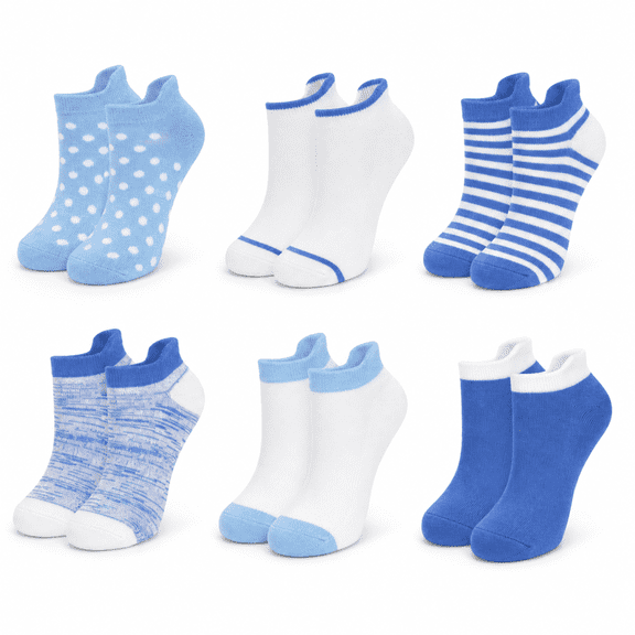 Girls Dream Step Whisper Soft Ankle Socks, 6 Pack, Lightweight Breathable Socks, BLUE, M